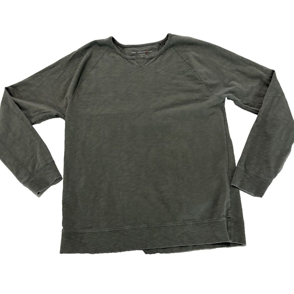 John Varvatos USA Mens XL Deep Green Slub Knit Raglan Pullover Sweatshirt